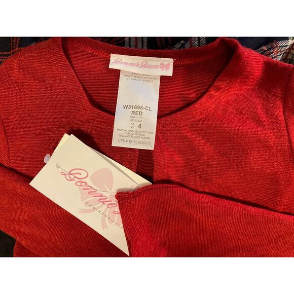 Bonnie Jean Girls Plaid Holiday Dress with Cardigan Size 4 Red and Navy NWT - Picture 6 of 8